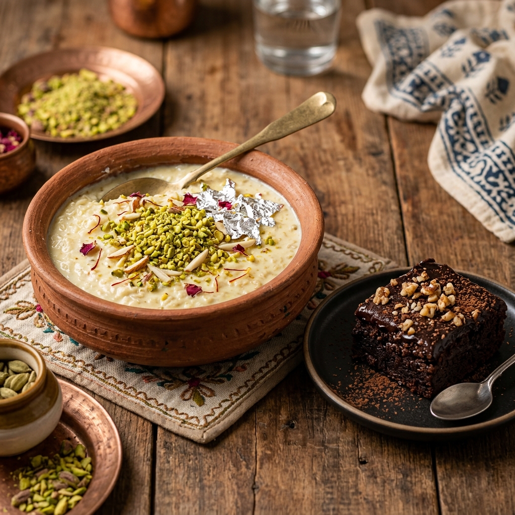 Artisanal Desserts Shahi Kheer and Chocolate Brownie
